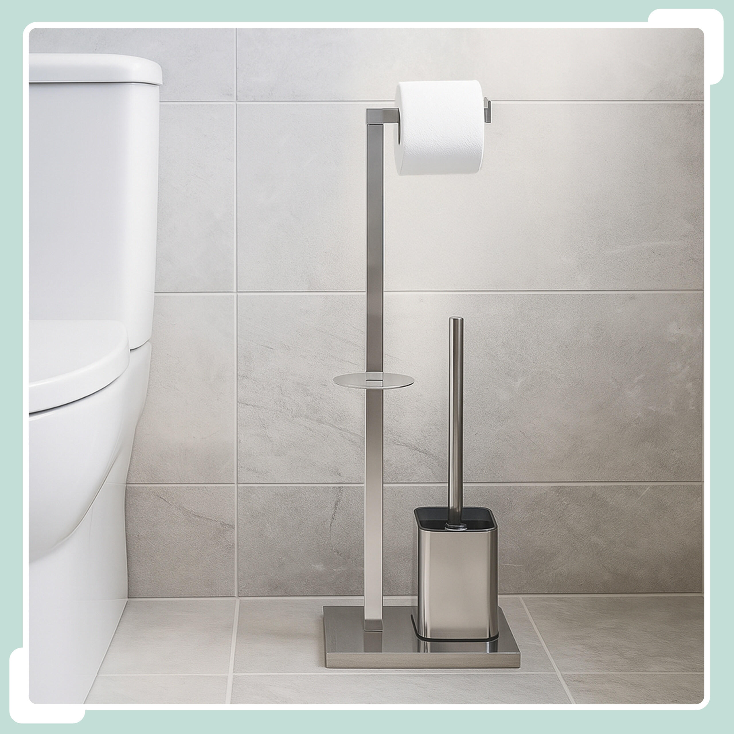 WC-GARNITUR - Silberfarben, Kunststoff/Metall (20/67.5/15.5cm) - Relaxdays