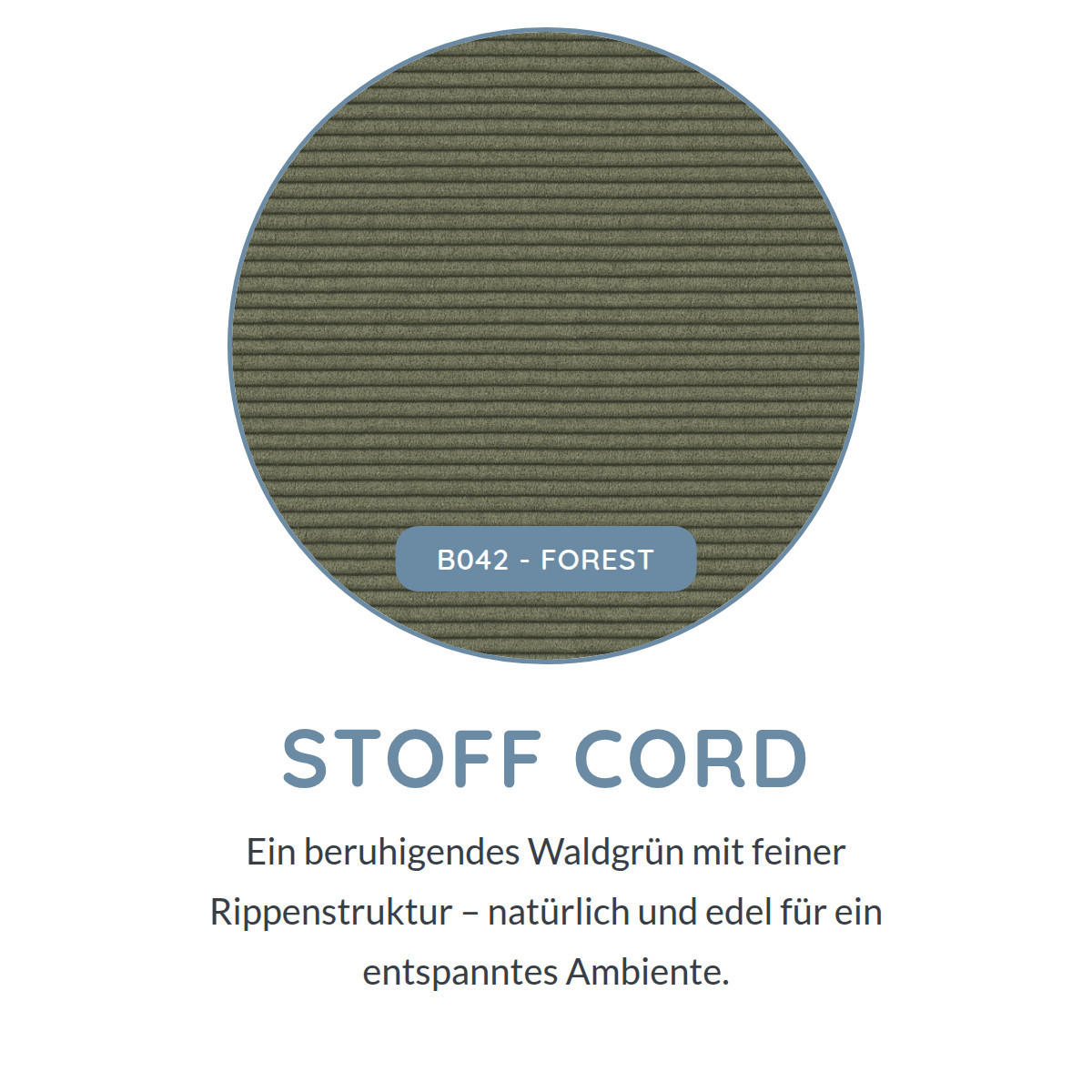 3-SITZER Umea Cord Grün 204/106/78 cm - Waldgrün, Kunststoff/Textil (204/78/106cm) - foamnova