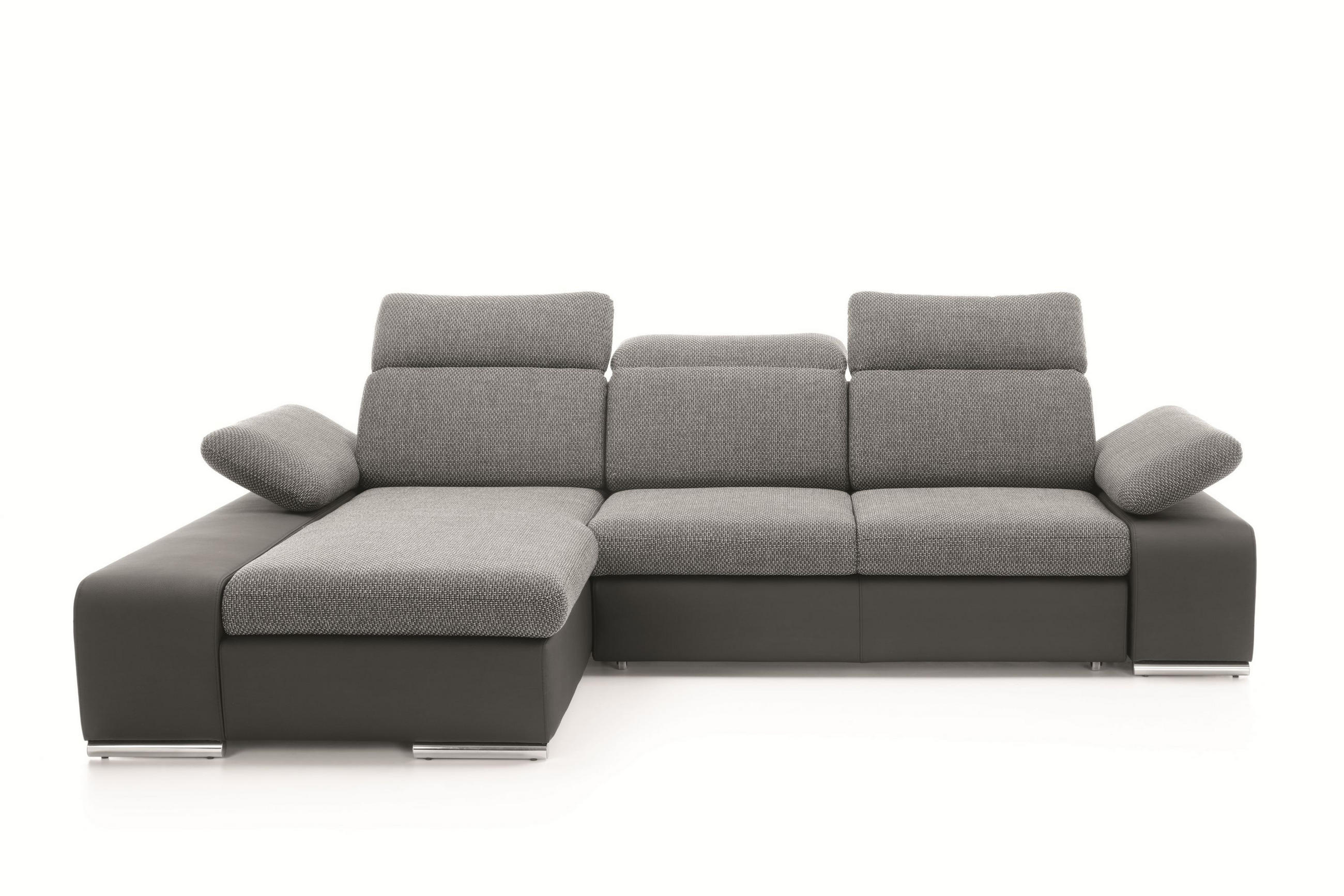 ECKSOFA TRENTO Grau Geflochtener Stoff mit Schlaffunktion - Grau, Holz (281/210cm) - MASSENO