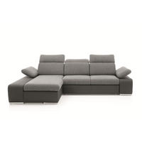 ECKSOFA TRENTO Grau Geflochtener Stoff mit Schlaffunktion - Grau, Holz (281/210cm) - MASSENO