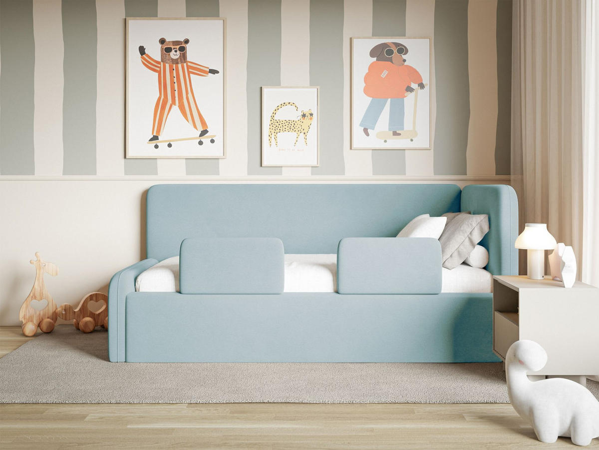 KINDERBETT Fanko Samt Hellblau 90x200 cm - Schwarz/Hellblau, Kunststoff/Textil (90/200cm) - Selsey