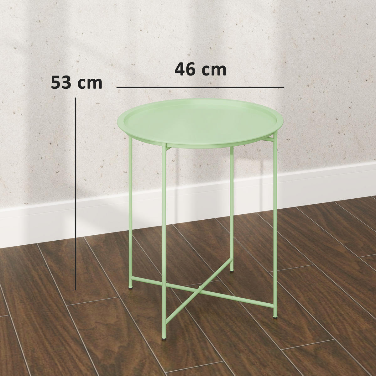GARTENTISCH DE-07252 rund mit herausnehmbarem Tablett und klappbar Grün - Grün, Metall (46/46/53cm) - ComfortXL