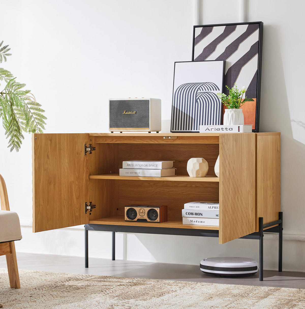 SIDEBOARD aus Spanplatte 40x100x75 cm Natur mit verstellbarem Einlegeboden und Metallrahmen - Naturfarben, Holzwerkstoff (100/75/40cm) - IVMEU