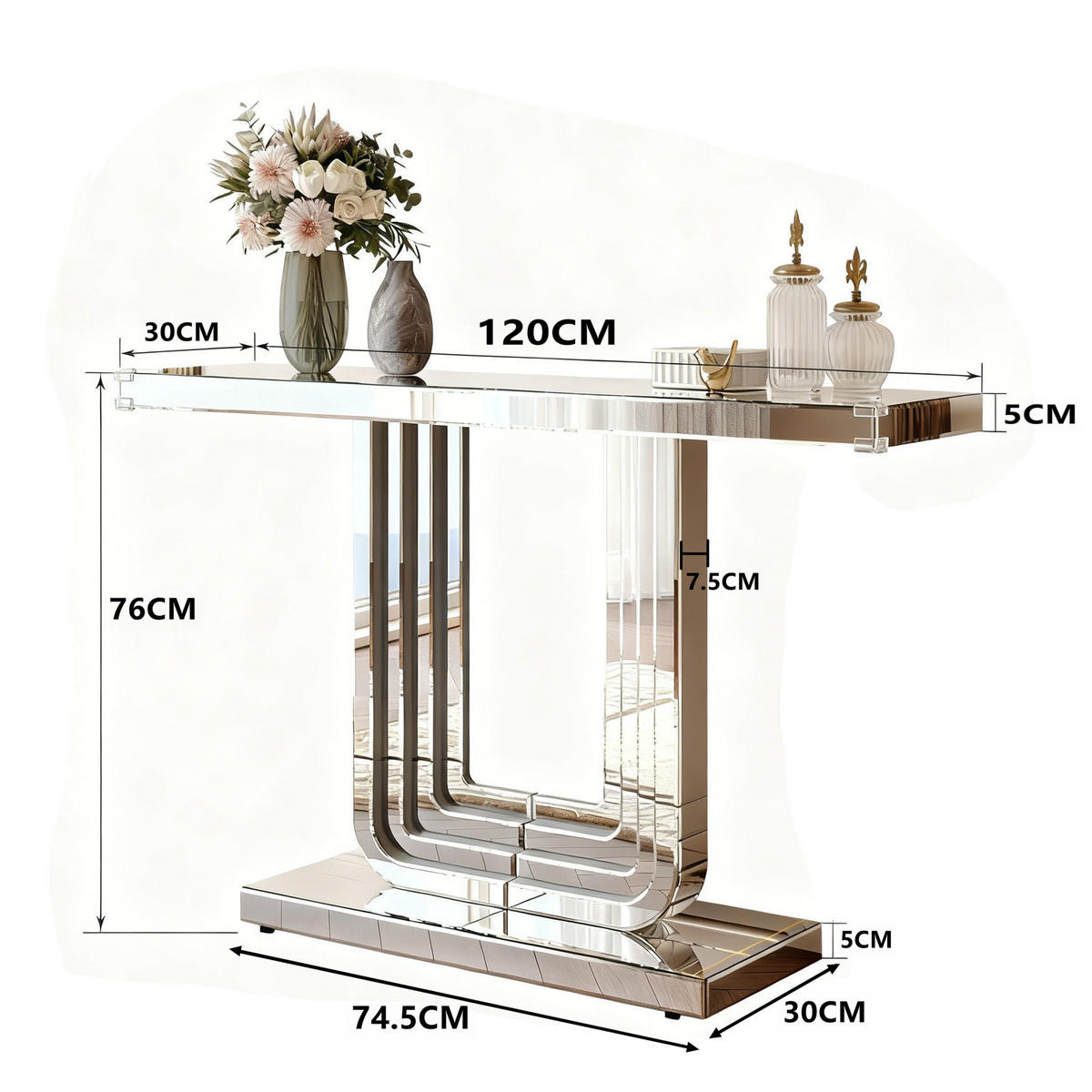 KONSOLENTISCH Silber 120/30/76 cm - Silberfarben, Glas (30/120/76cm) - PANGIVO