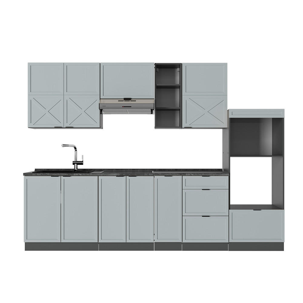 KÜCHENZEILE Fame-Line Hellblau-grau/Anthrazit 280 cm, AP Anthrazit - Anthrazit/Blaugrau, Holzwerkstoff (280/81.6/60cm) - Vicco