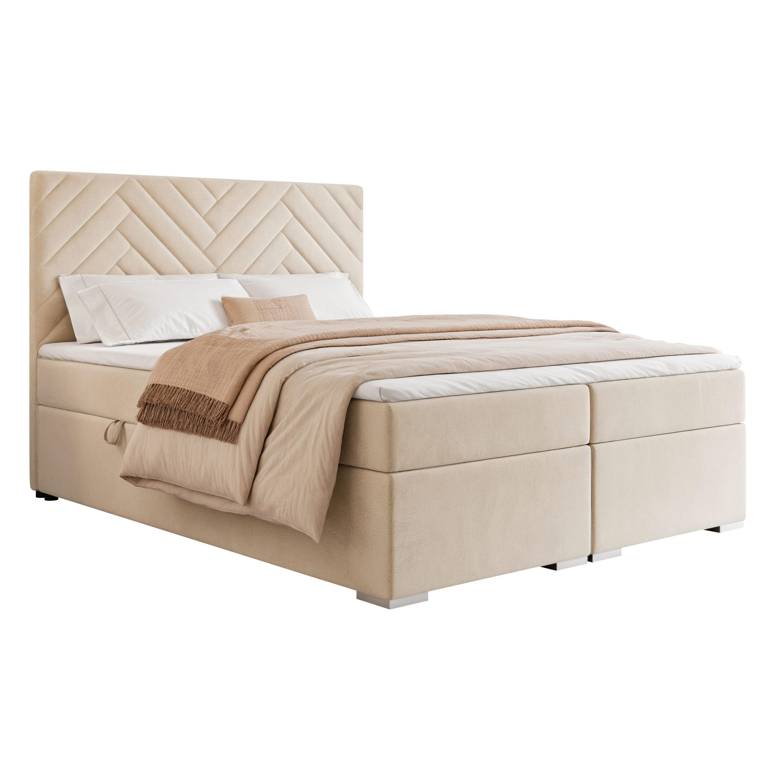 BOXBETT NEREA 200/200 cm mit Matratze und Topper, Hellbeige - Sandfarben, Textil (200/200cm) - Idohome