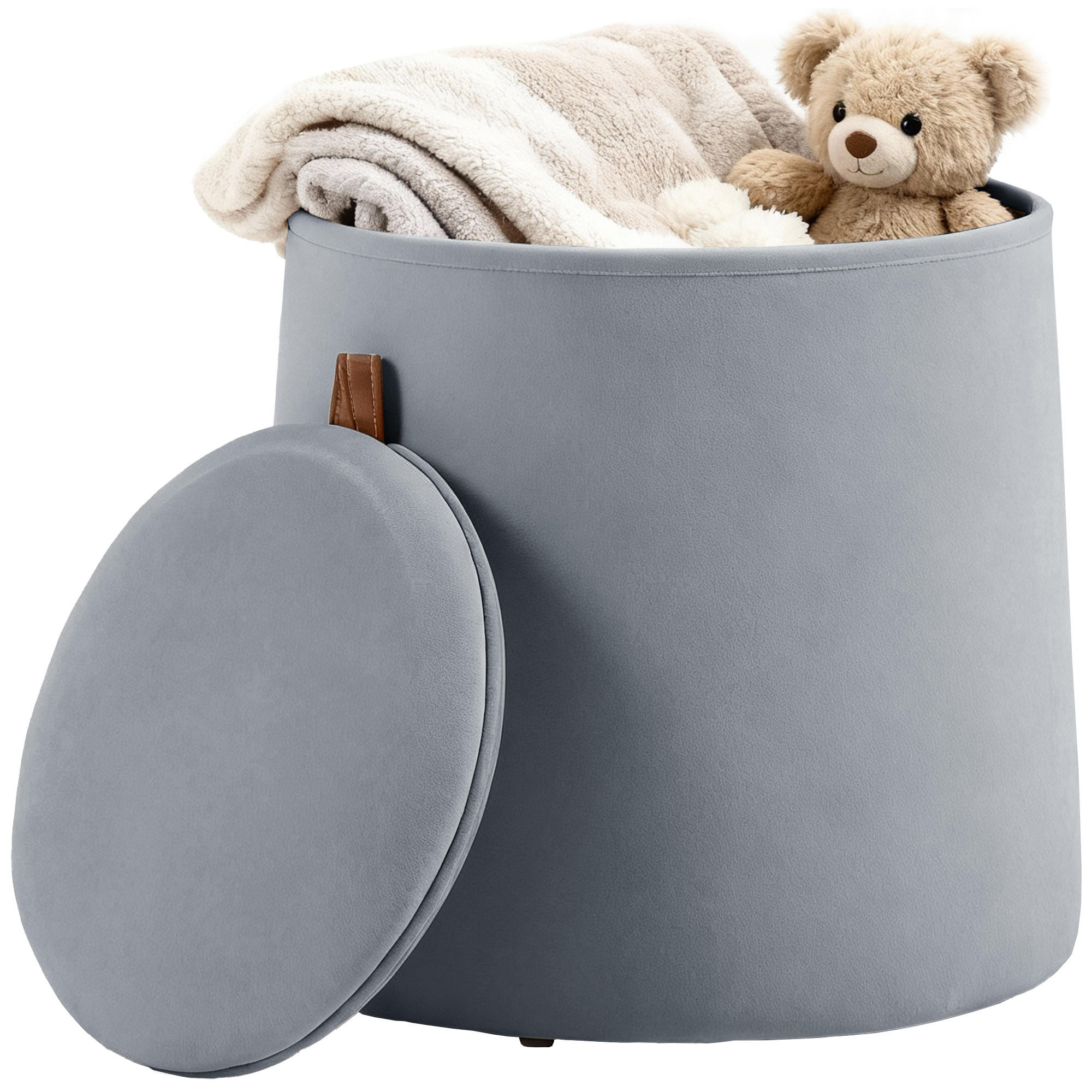 POUF DE-16438 mit umkehrbarem Deckel & Stauraum Grau - Grau, Textil (44/47.5/44cm) - ComfortXL