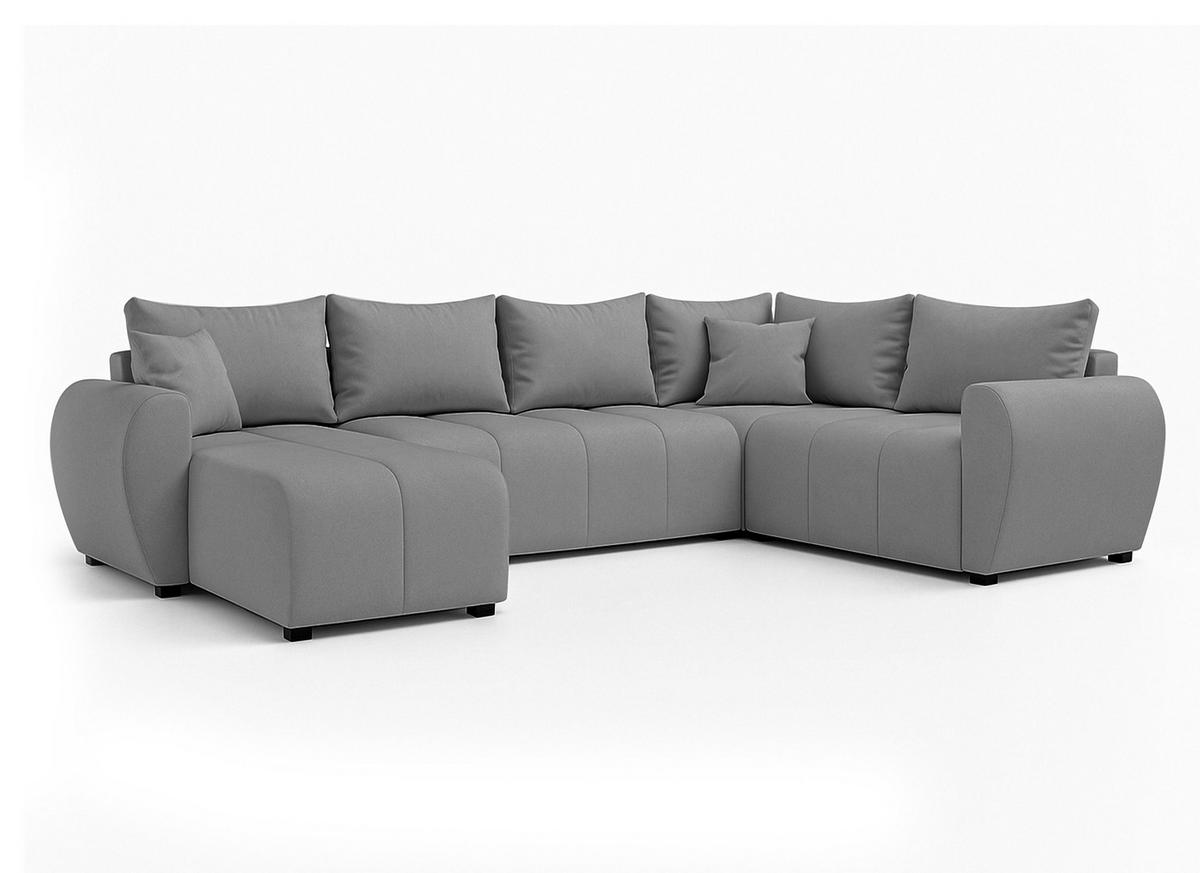 WOHNLANDSCHAFT Malatya U Form MAX Hellgrau 311/145/82 cm mit Schlaffunktion - Hellgrau/Schwarz, Kunststoff/Textil (208/82/303cm) - AX Living