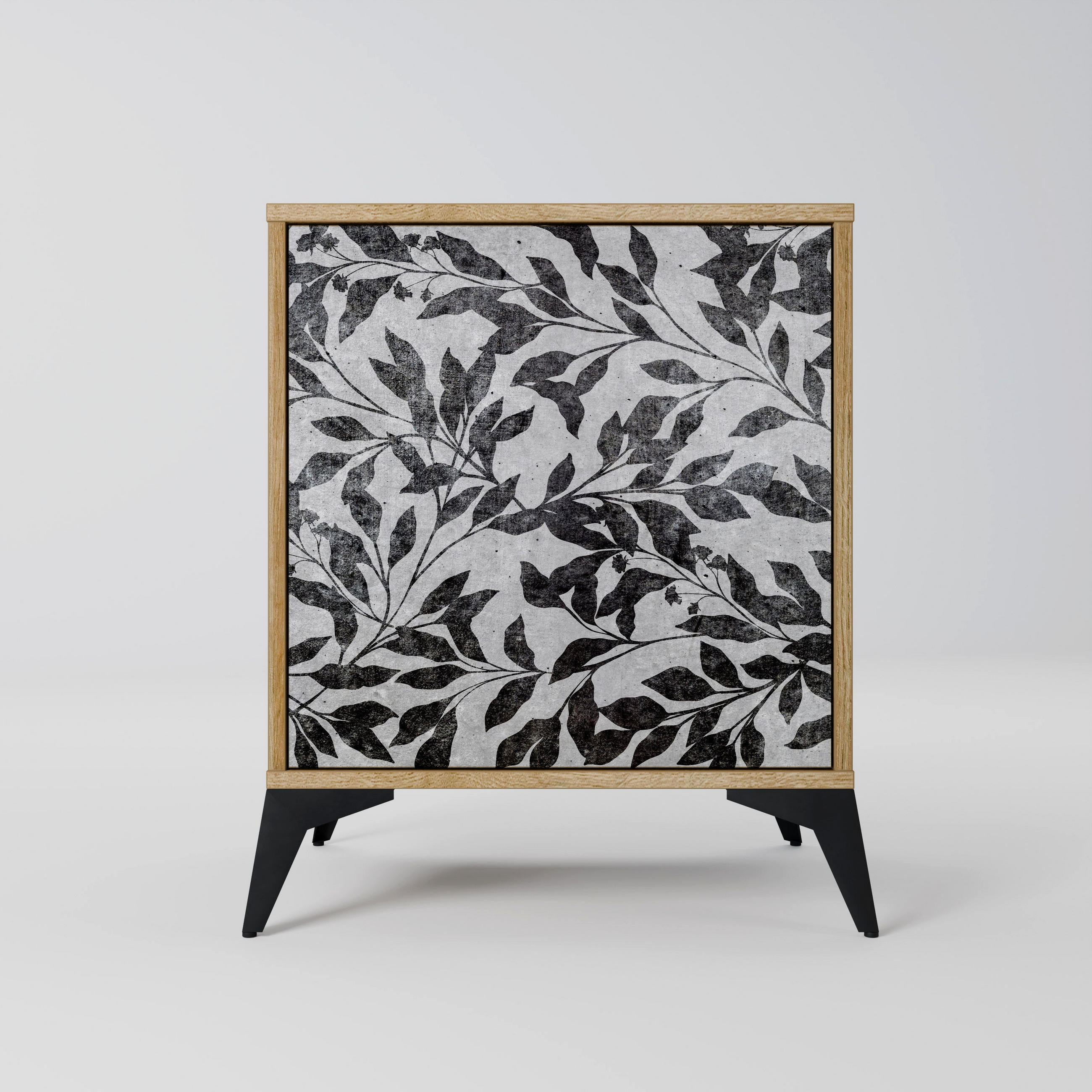 SIDEBOARD CHARCOAL SPROUT, Eichefarben, 57,5x42x70,5 cm, Schwarze Metall-Sternfüße - Eichefarben/Multicolor, Holzwerkstoff/Metall (57.5/70.5/42cm) - SpaceRebels
