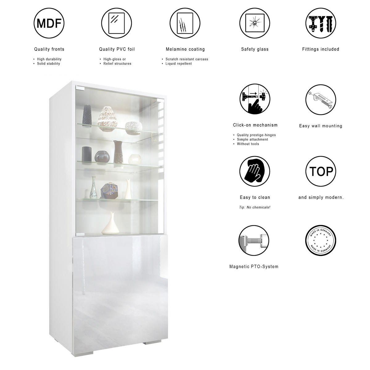 VITRINE Granada Sandgrau Hochglanz - Sandfarben, Holzwerkstoff (50/122.5/34.5cm) - Vladon