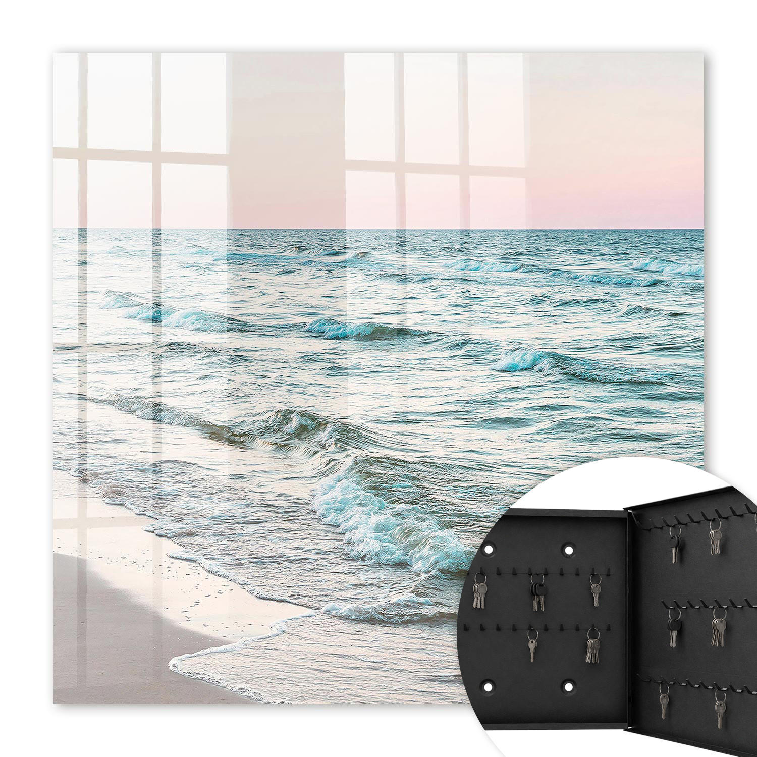 SCHLÜSSELBOX Schwarz 30x30 cm- Türöffnung nach rechts - Meereswellen - Blau, Metall (30/30/5cm) - TULUP