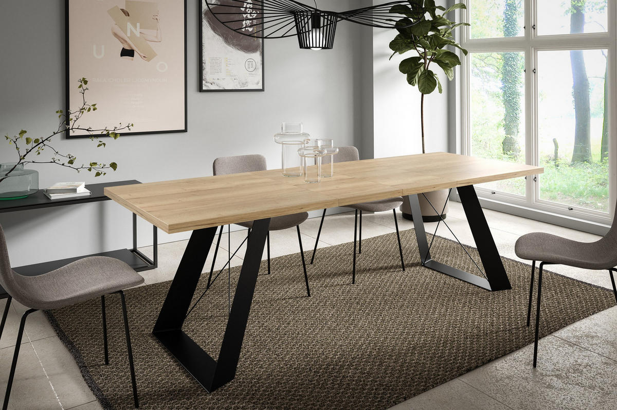 ESSTISCH Corso - Hellbraun/Schwarz, Holzwerkstoff/Metall (80/140/76cm) - Meblini