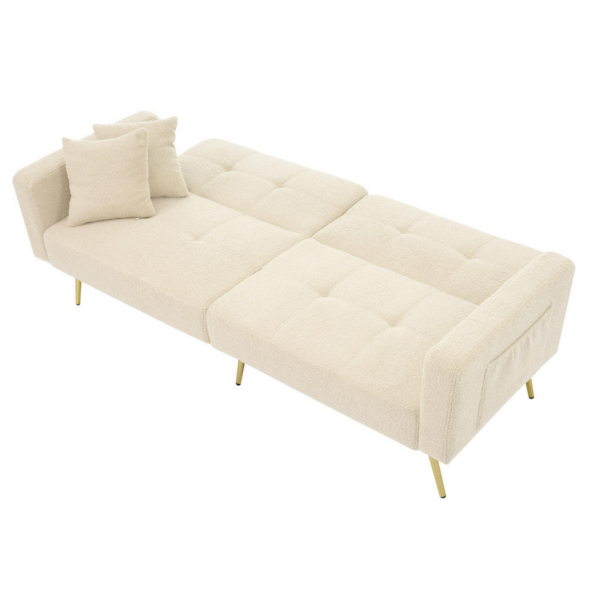 SOFA Schlaffunktion Verstellbar Goldene Beine Aufbewahrungstaschen Kissen - Beige, Holz (90.93/18.42/80.26cm) - FLIEKS