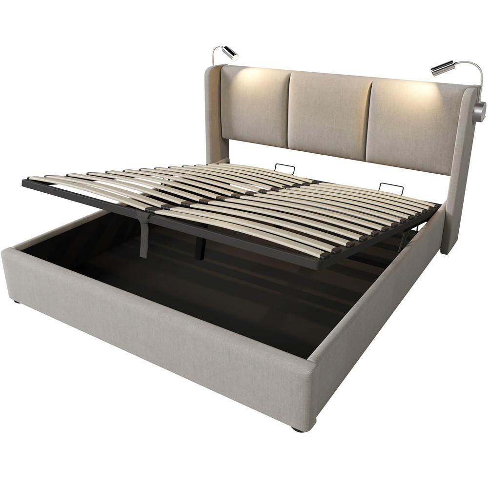 POLSTERBETT 140/200 cm in Beige Leinen mit mit USB Ladefunktion Kopfteil - Beige, Holz/Textil (140/200cm) - KOMHTOM