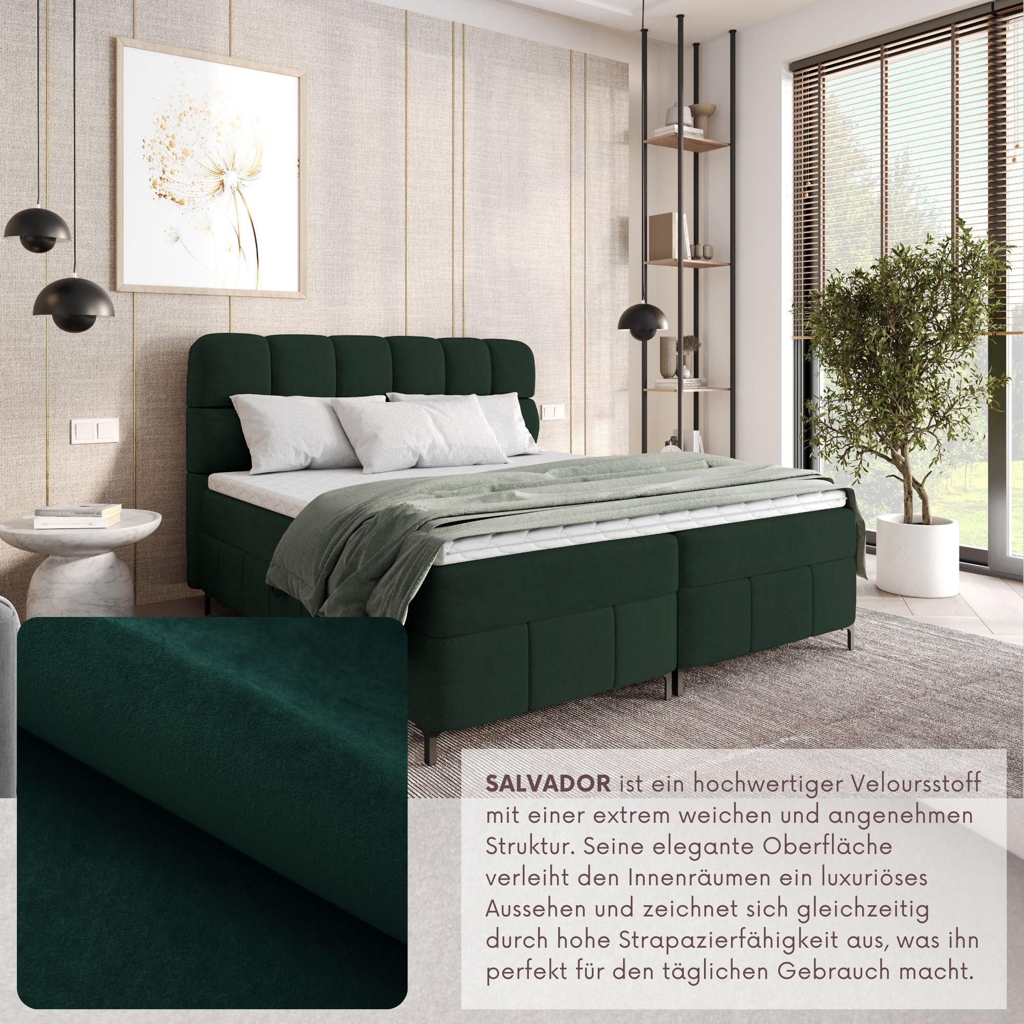 BOXBETT Cynthia 160x200 grün H3 - Grün, Textil (160/200cm) - AN-Moebel 4u