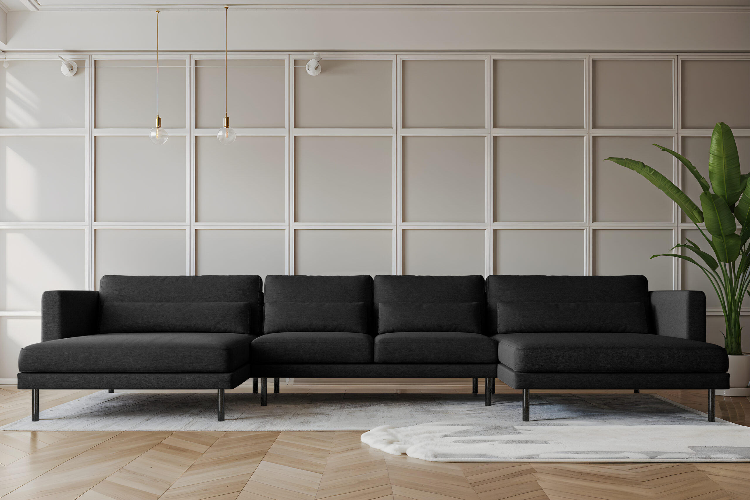 ECKSOFA DANI In U-Form Stilvolles Stoff Verita Schwarz - Schwarz, Holz/Textil (174/391cm) - Kaiser Möbel