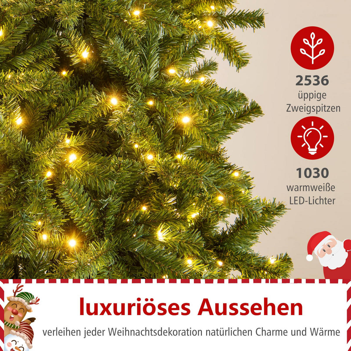 WEIHNACHTSBAUM große Tannenform mit LEDs 360 cm grün - Grün, Kunststoff (360cm) - COSTWAY