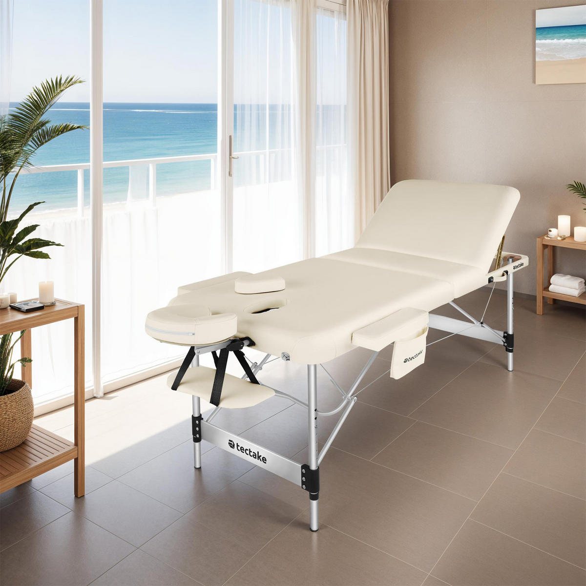 MASSAGELIEGE 3 Zonen Ko Tao,212 x 108 x 90 cm,beige - Beige, Metall (108/90/212cm) - tectake