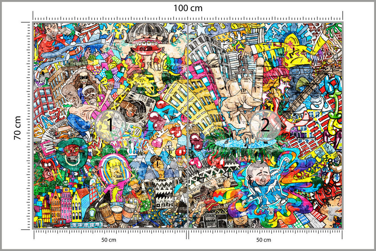 FOTOTAPETA Pre Študentskú Izbu Farebné Graffiti Pouličné Umenie Pestré 100 x 70 cm - oranžová/hnedá, papier (100/70cm) - Muralo