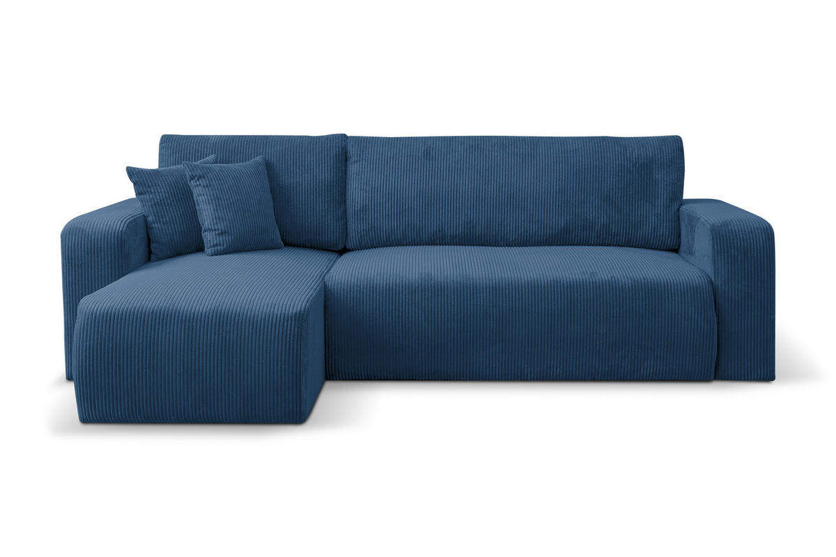 ECKSOFA LUNA mit Schlaffunktion und Bettkasten Cord-Stofff (Blau) - Blau, Textil (244/142cm) - VENASI MÖBEL