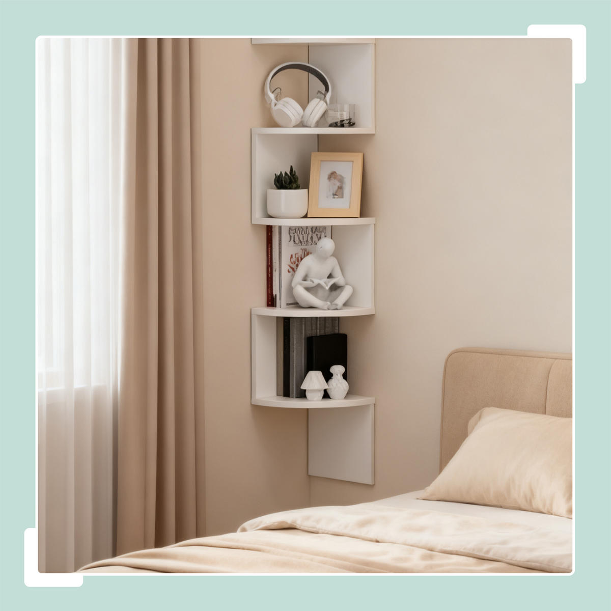 ROHOVÝ reg. - biela, kompozitné drevo (20/125/20cm) - Relaxdays