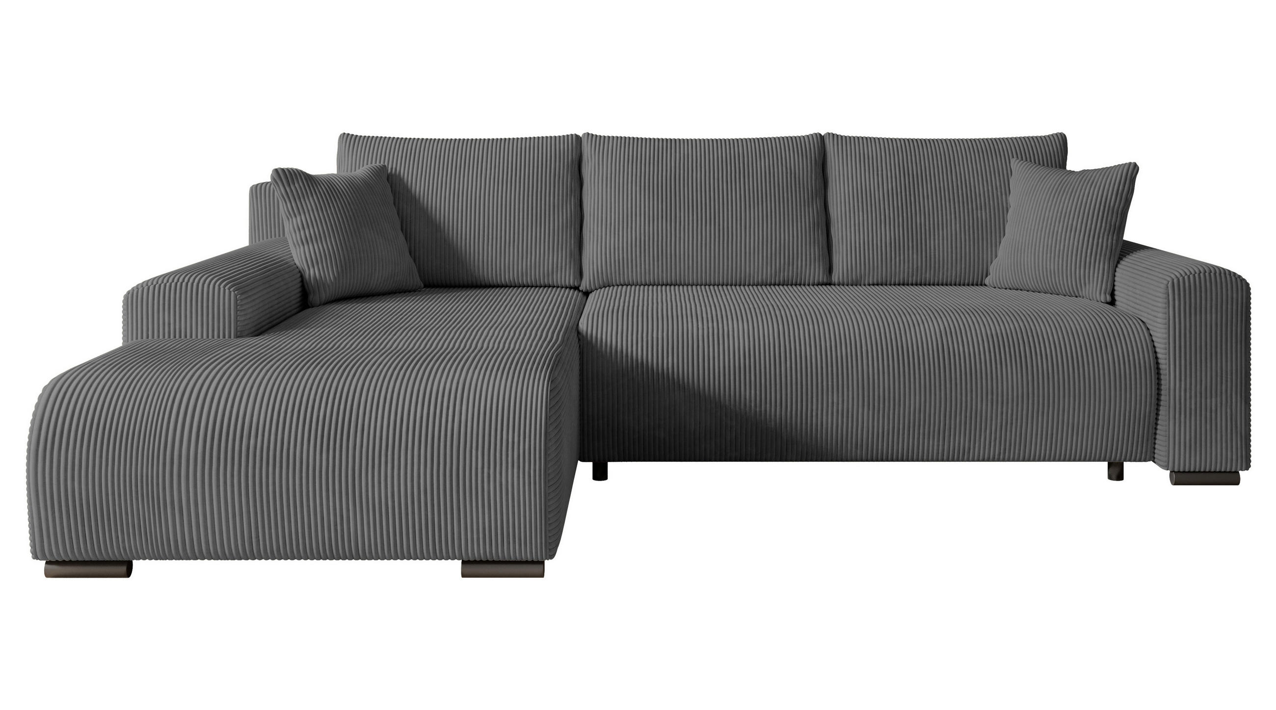 ECKSOFA Nelly mit Bettkasten und Schlaffunktion, Cordstoff in L-Form - Dunkelgrau, Textil (270/185cm)