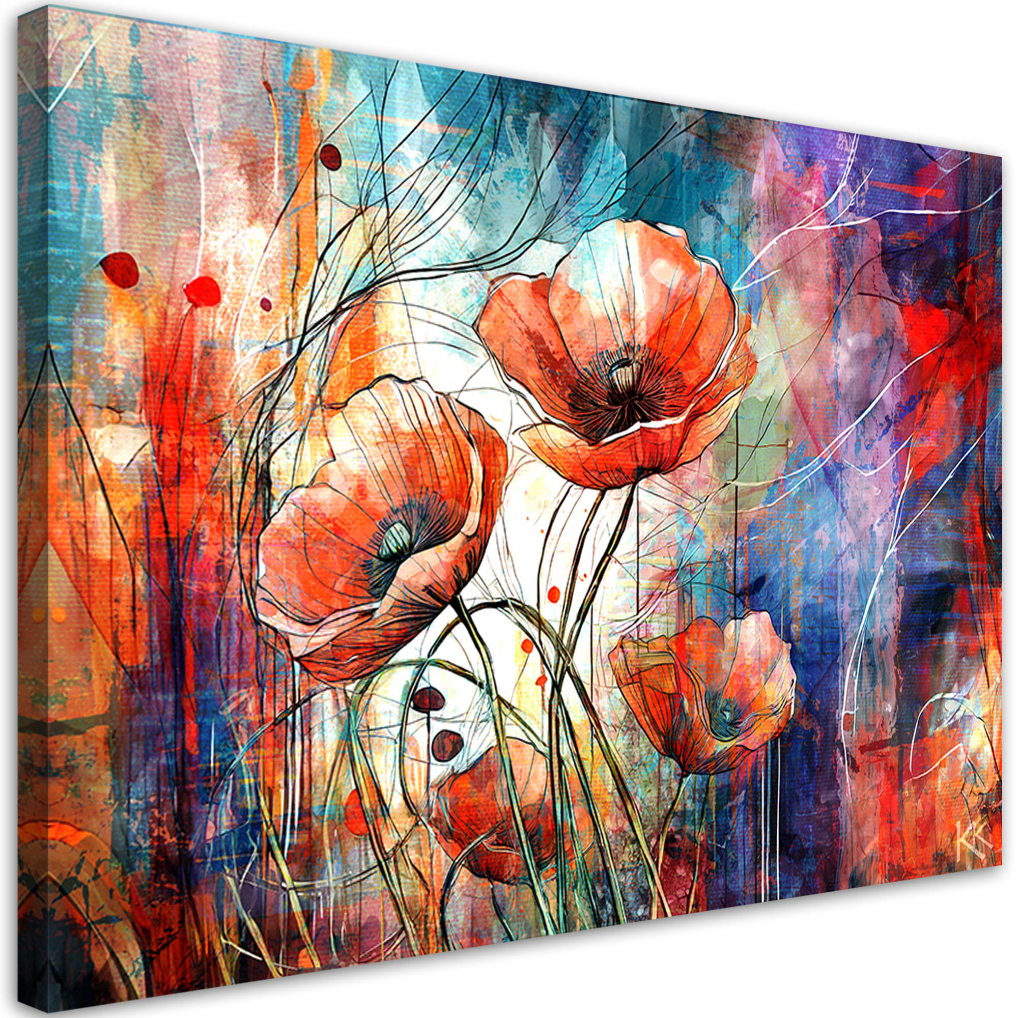 LEINWANDBILD Abstrakte Mohnblumen 60x40cm - Lila, Textil (60/40cm) - Feeby