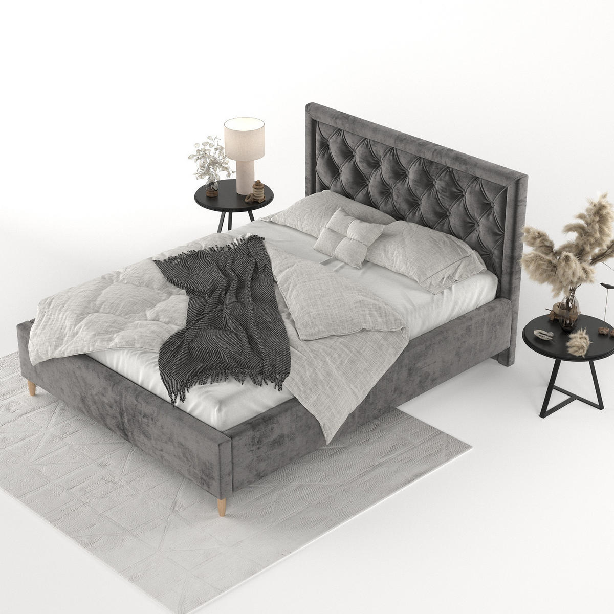 POLSTERBETT Lido 120/200 cm Anthrazit im Lotta Stoff - Anthrazit/Naturfarben, Holz/Holzwerkstoff (120/200cm) - AltaBeds