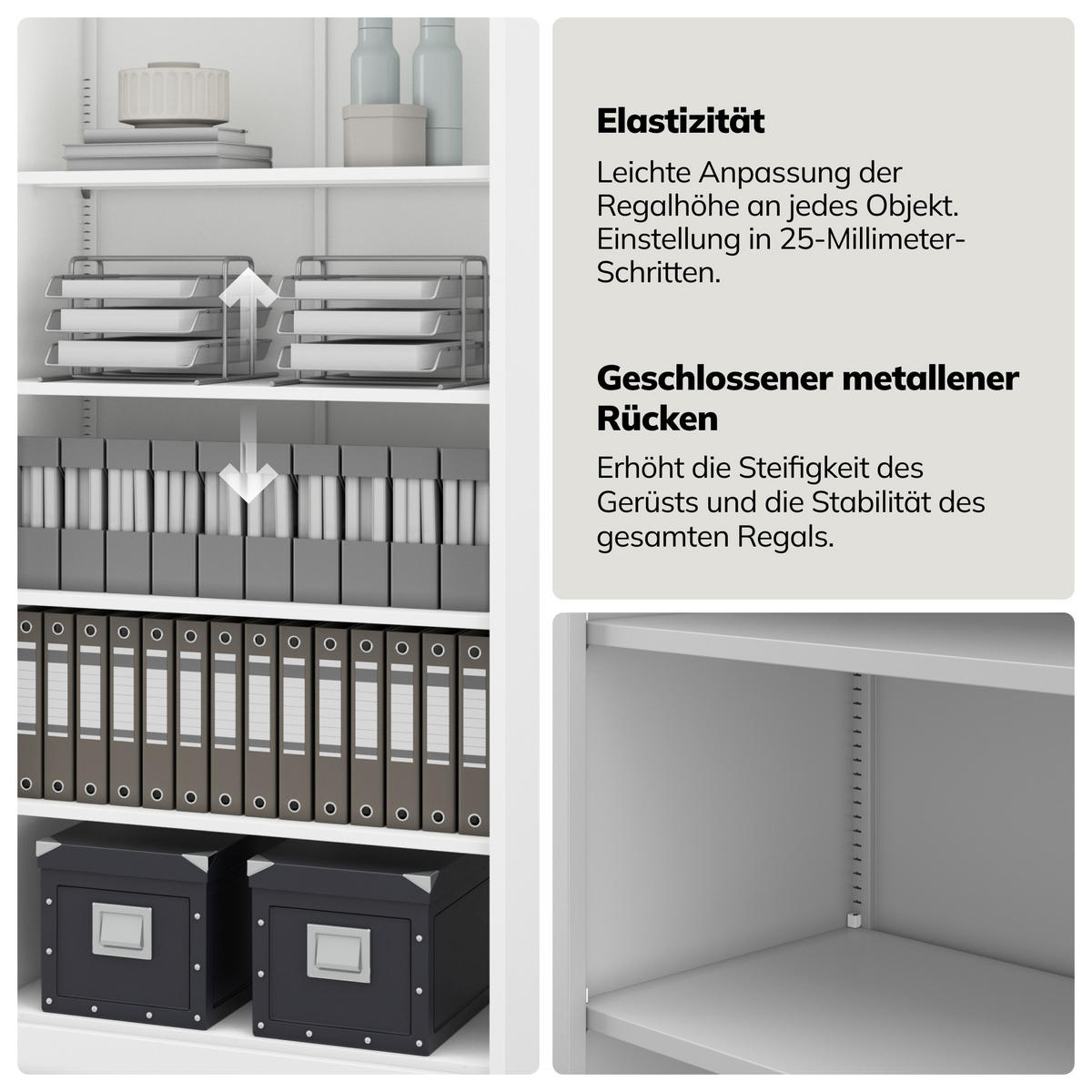 BÜRO-REGAL aus Metall RUFUS 195 × 90 × 45 cm - Grau, Metall (90/195/45cm) - Jan Nowak