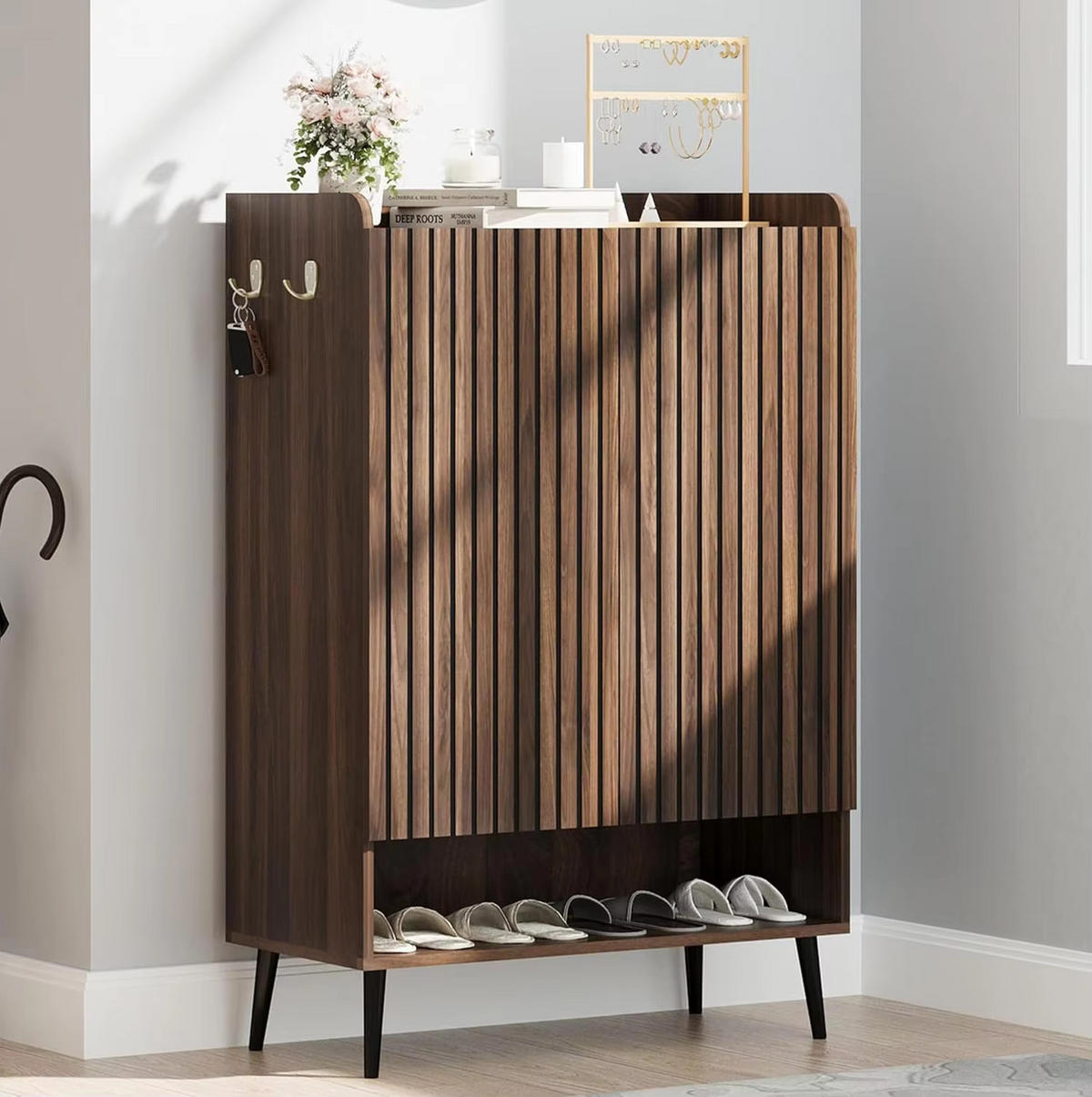 SCHUHSCHRANK Organizer 6 Ebenen Stauraum - Braun, Holz (75/110/37cm) - Kaket