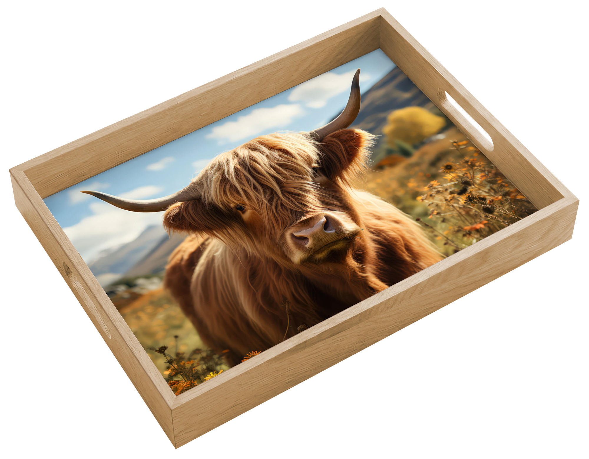 OnlyWow SERVÍROVACÍ PODNOS Skotský horal - Květiny - Rohy - Mraky 40x30 cm