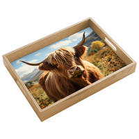 SERVÍROVACÍ PODNOS Skotský horal - Květiny - Rohy - Mraky 40x30 cm - hnědá, dřevo (40/5/5cm) - OnlyWow