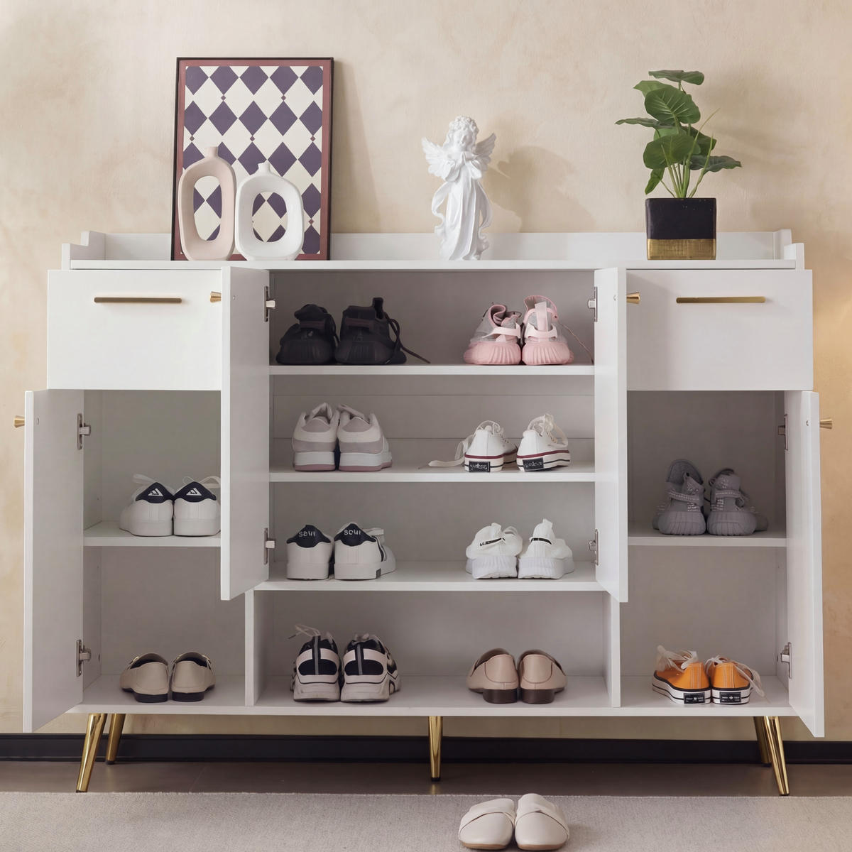 SCHUHSCHRANK White 130/37/100 cm - Weiß, Holzwerkstoff (130/100/37cm) - PANGIVO