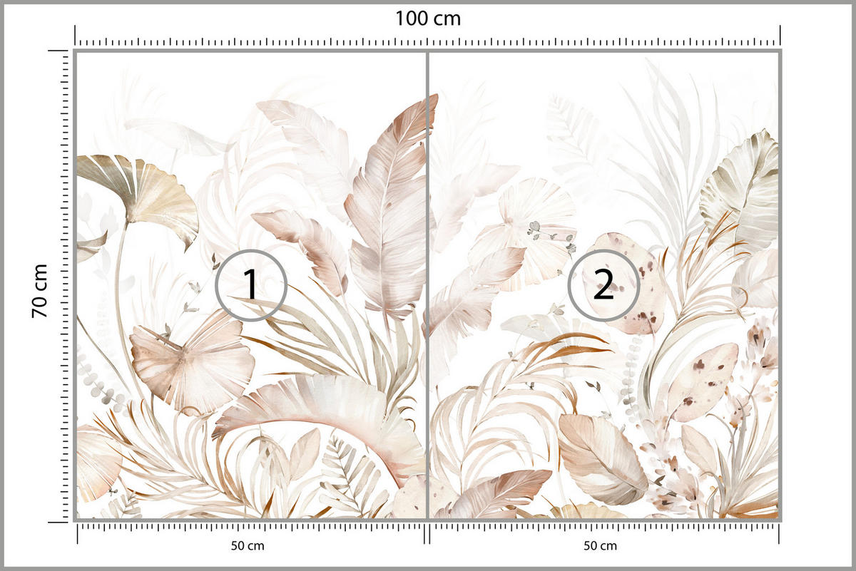 FOTOTAPETE für Esszimmer Beige Palmenblätter Tropisch Boho 100x70 - Beige/Orange, Papier (100/70cm) - Muralo