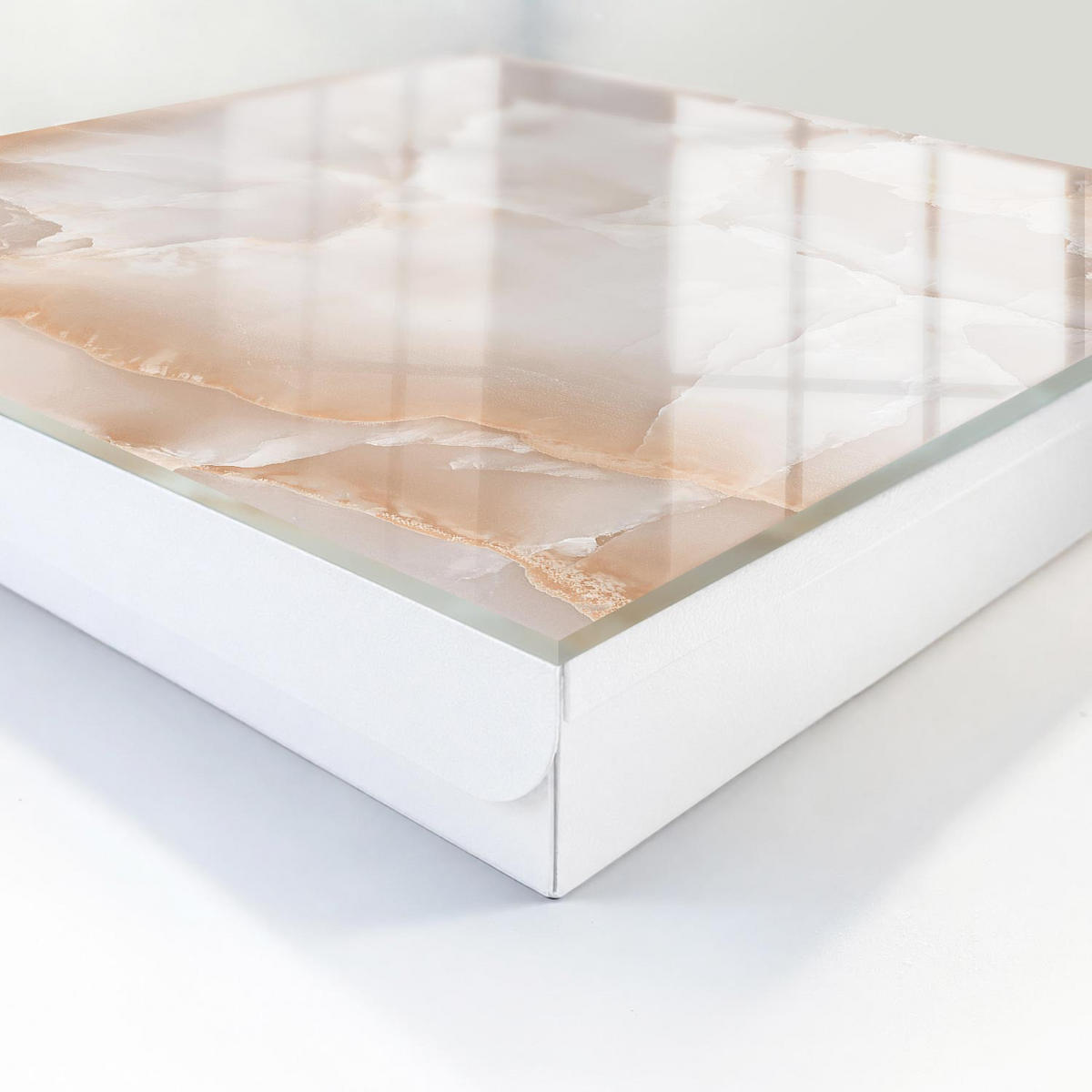 SCHLÜSSELBOX Weiß 30x30 cm – Türöffnung nach rechts - Ein subtiler Stein - Beige, Metall (30/30/5cm) - TULUP