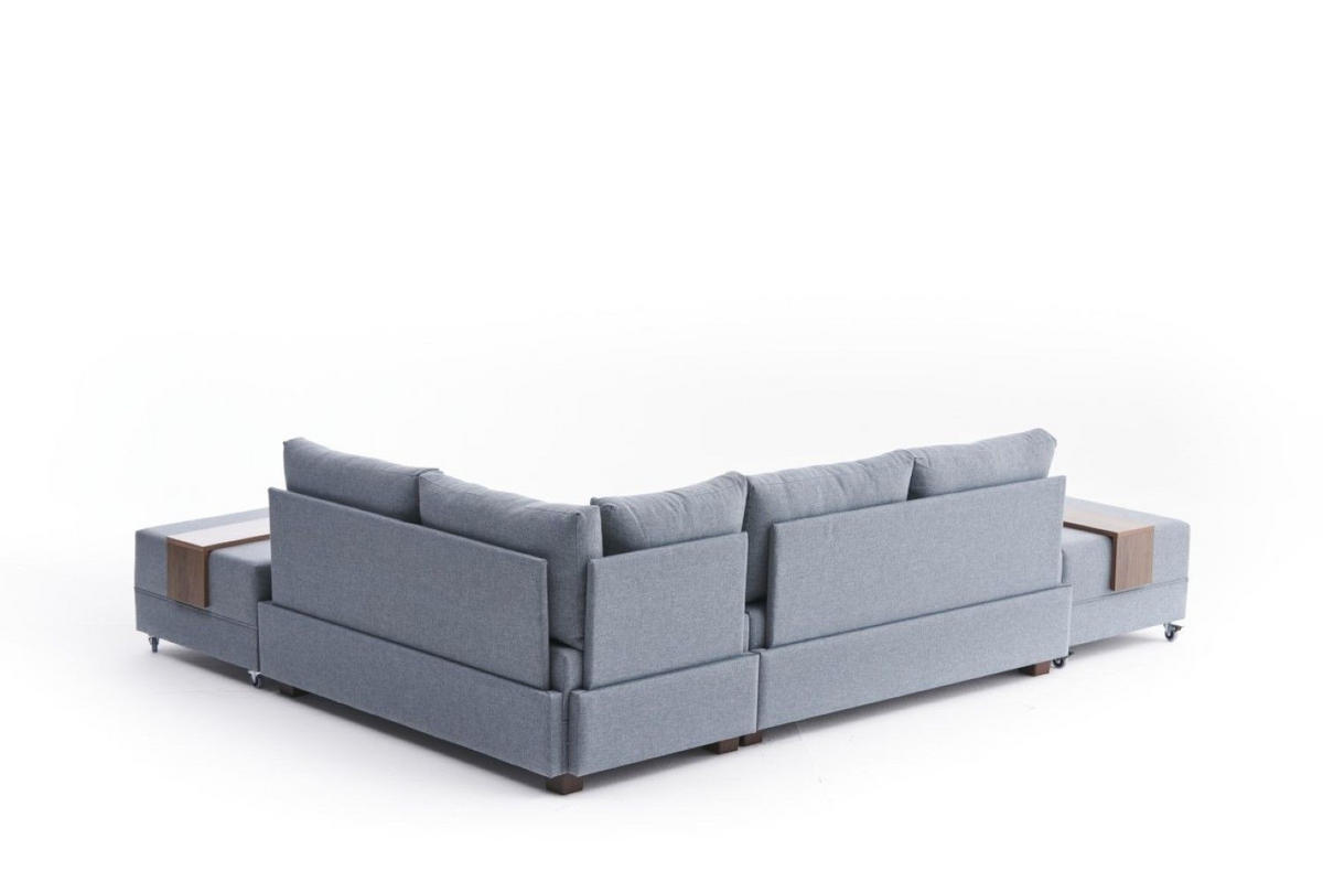 ECKSOFA mit rollbarer Schlaffunktion - Blau/Walnussfarben, Holz/Textil (210/280cm) - myHomelando