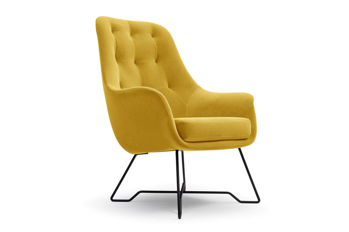 SESSEL SEDUTA, Modern Polstersessel Loungesessel, Velours-Stoff Gelb - Gelb, Holz/Metall (72.5/101.5/83cm) - MASSENO