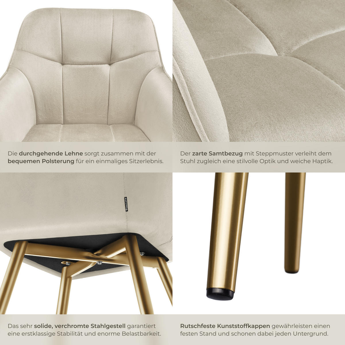 ESSZIMMERSTUHL 4er Set Marilyn 58 x 62 x 82 cm creme/gold - Goldfarben/Creme, Kunststoff (58/82/62cm) - tectake