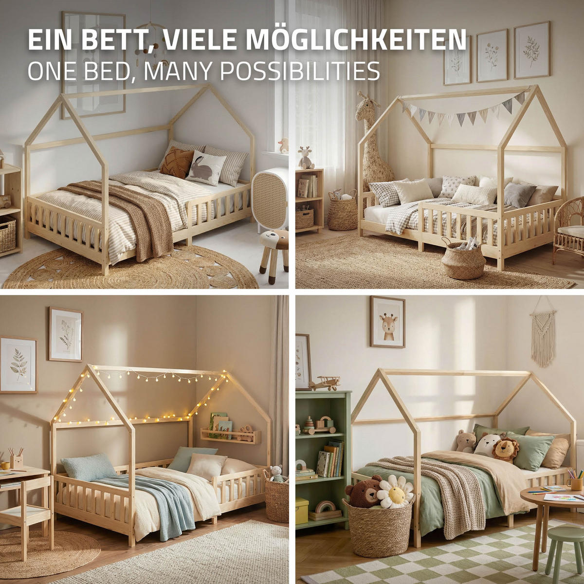 DĚTSKÁ POSTEL 140x200 cm s ochrannou bočnicí, přírodní, z masivního borového dřeva - přírodní, dřevo (140/200cm) - ML-DESIGN