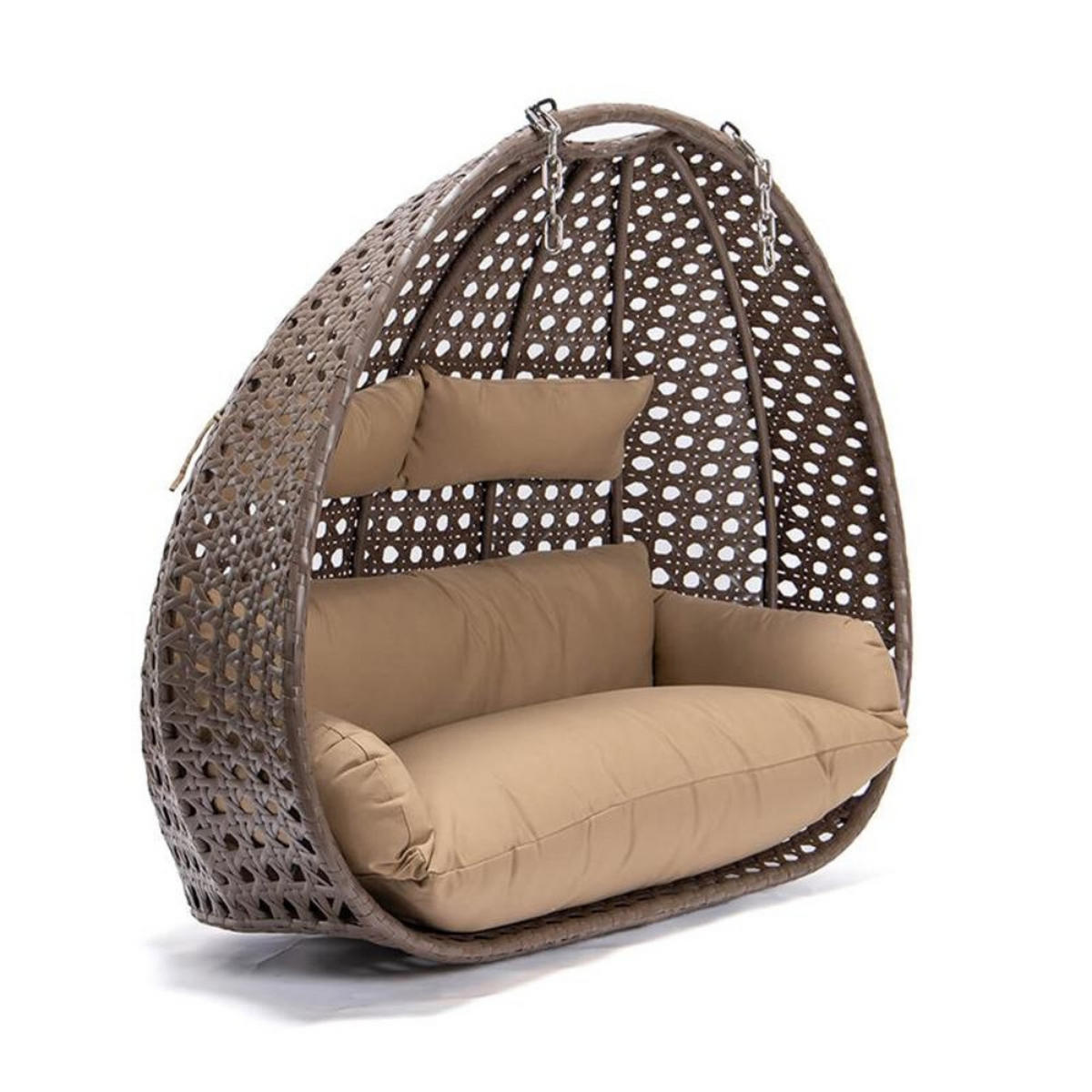 HÄNGESESSEL TWIN - Farbe: Braun, Ausstattung: Korb und Kissen - Braun, Kunststoff (145/126/74cm) - Home Deluxe