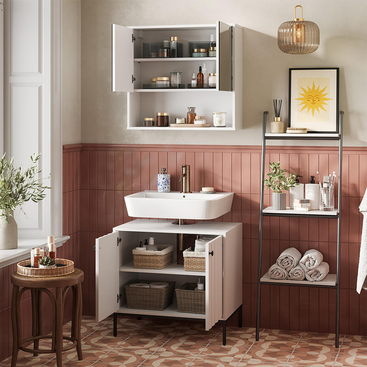 BADSPIEGELSCHRANK Eliza Weiß Riffel 70 x 65 cm - Weiß, Holzwerkstoff (70/65/22cm) - Vicco