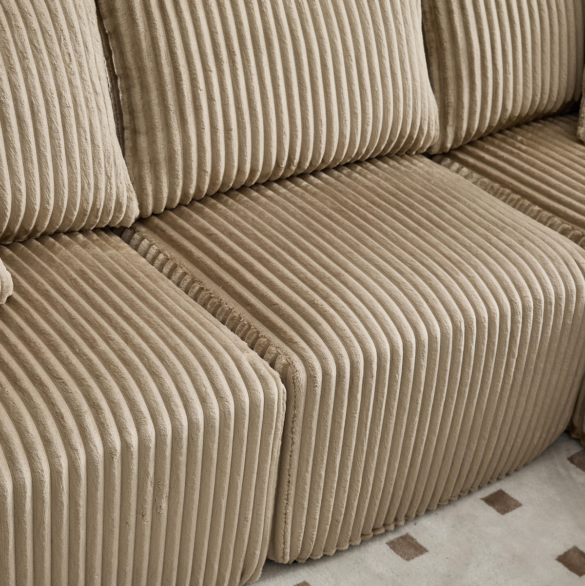 ECKSOFA 257/90-160/62 cm khaki aus Cord mit Chaiselongue - Sandfarben, Textil (160/257cm) - OKMYHOME