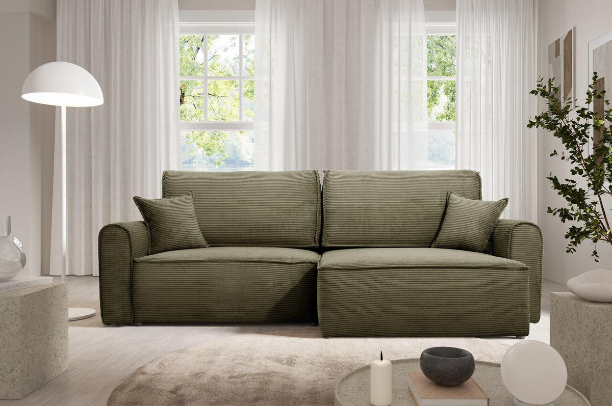ECKSOFA mit Schlaffunktion Grün olive - Olivgrün, Textil (244/148cm) - Furnisell