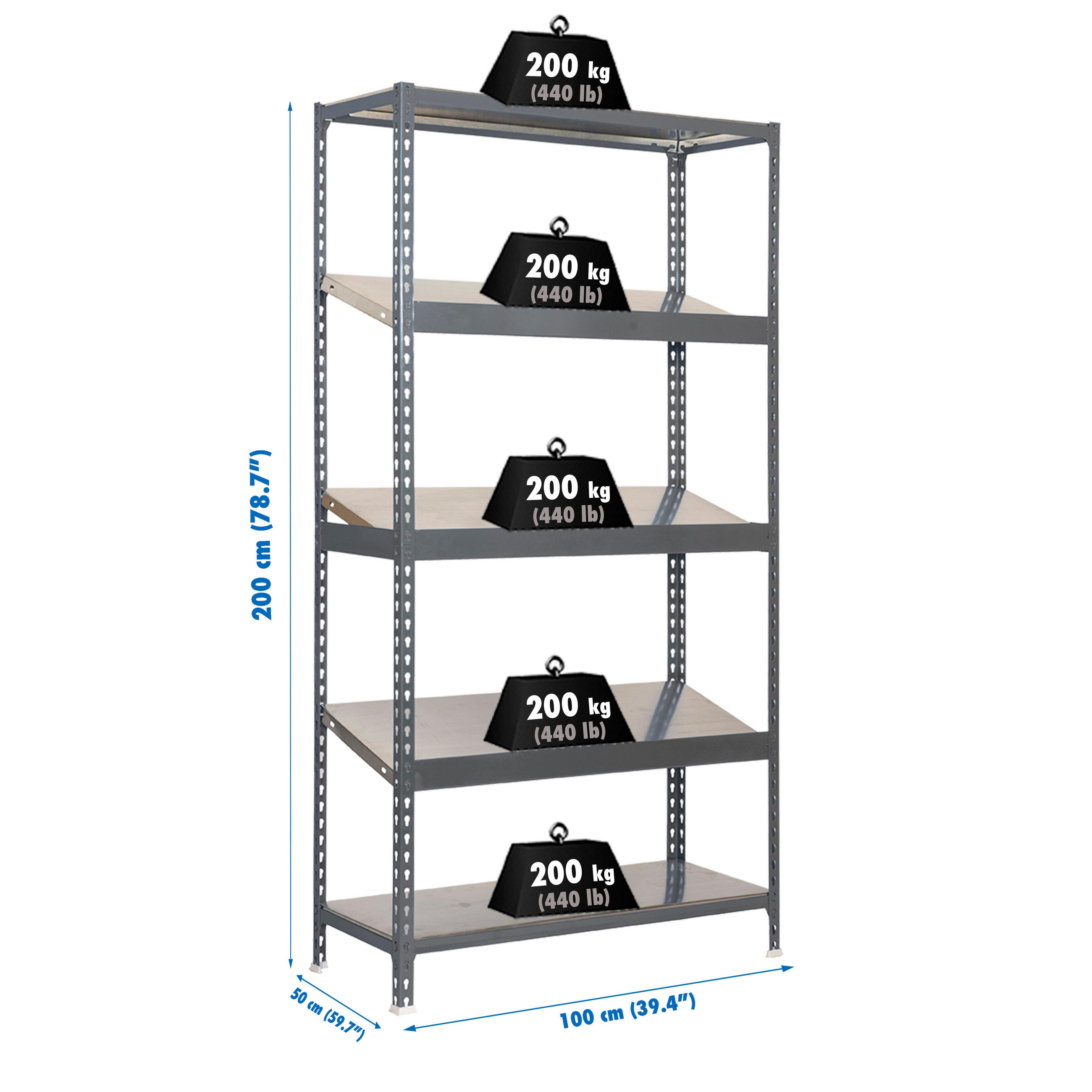 SCHRÄGBODENREGAL DOWA | Stecksystem | HxBxT 200x100x50cm | Fachlast 200kg | Grau - Grau, Metall (100/200/50cm) - PROREGAL