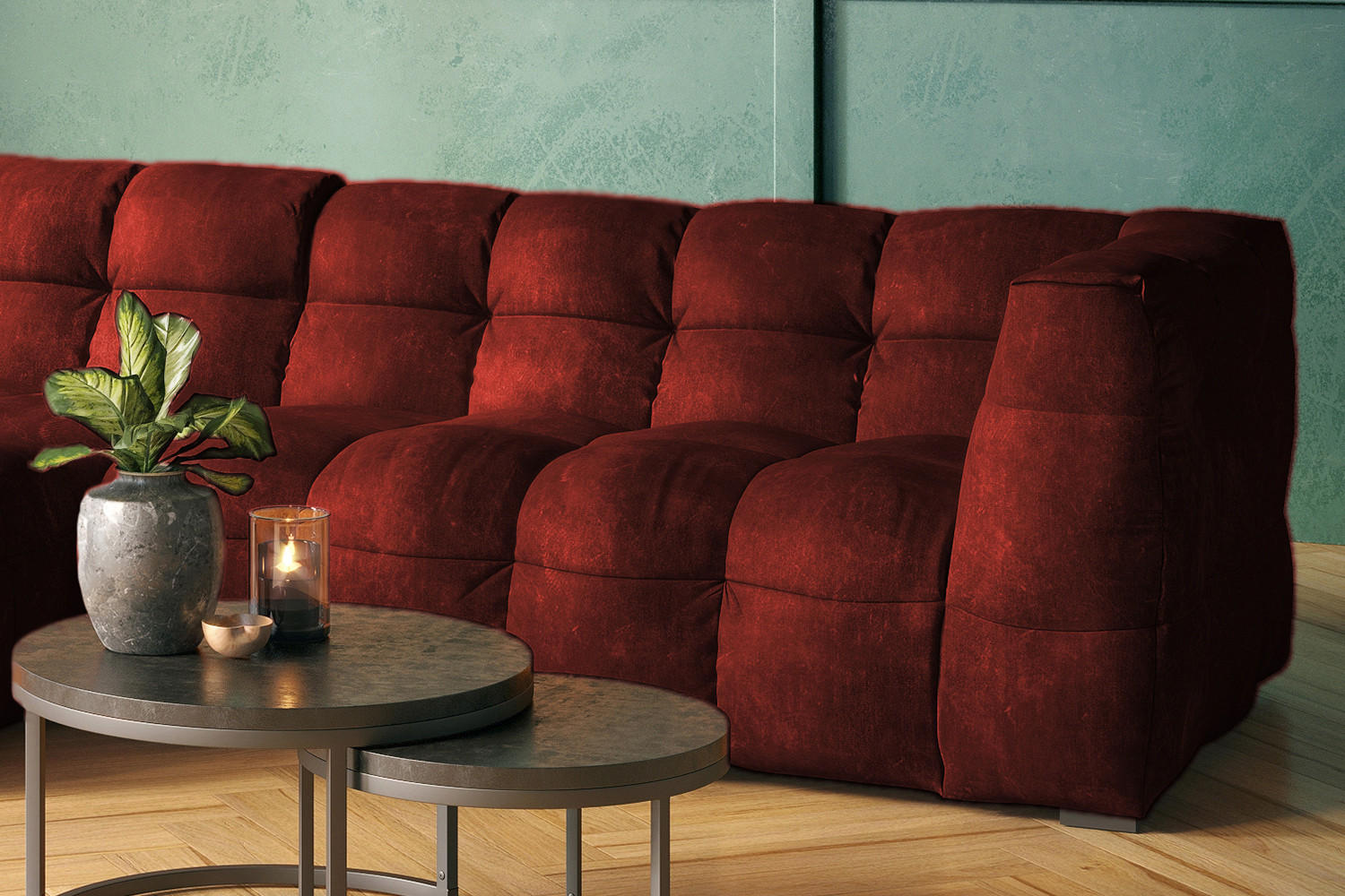 ECKSOFA RIO Bordeaux Velvet - Bordeaux/Schwarz, Textil (319/170cm) - KAWOLA