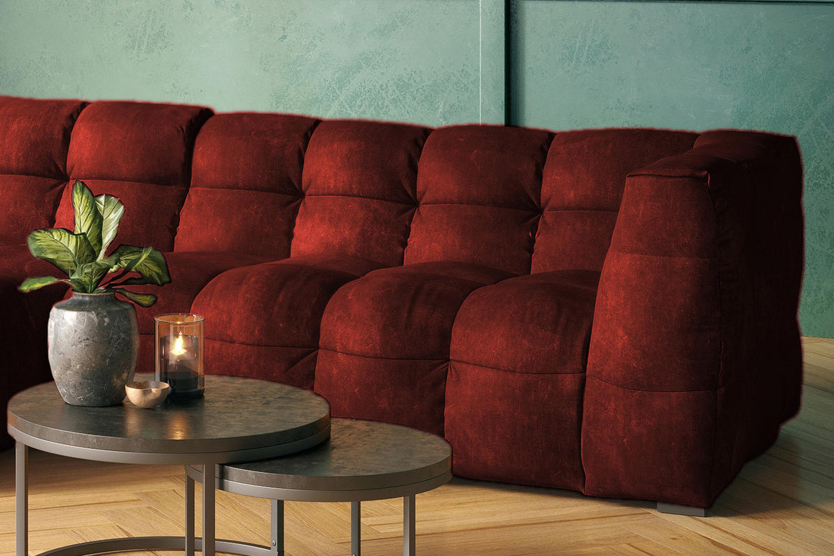 ECKSOFA RIO Bordeaux Velvet - Bordeaux/Schwarz, Textil (319/170cm) - KAWOLA