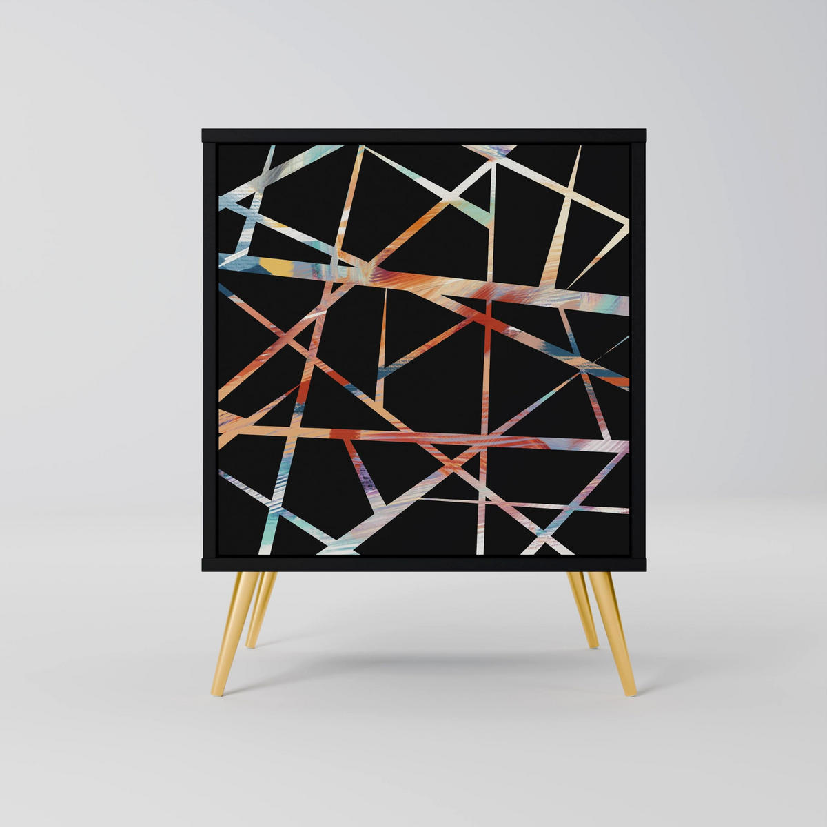 SIDEBOARD POLYGON VERVE, Schwarz, 57,5x42x70,5 cm, Schwarze Metall-Sternfüße - Multicolor/Schwarz, Holzwerkstoff/Metall (57.5/70.5/42cm) - SpaceRebels