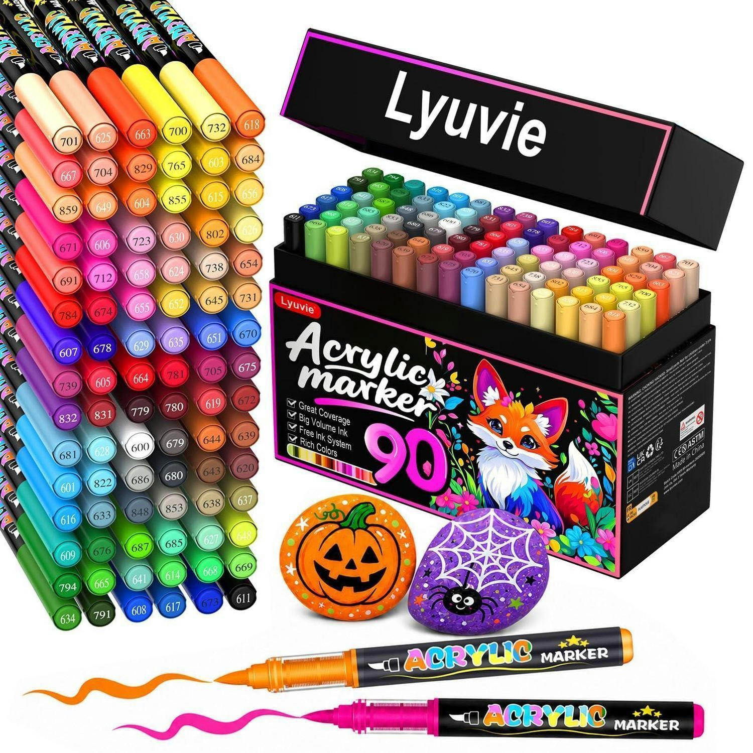 ACRYLSTIFTE Set 90 Farben Wasserfest Pinselspitze - Multicolor, Kunststoff (15/9/21cm)