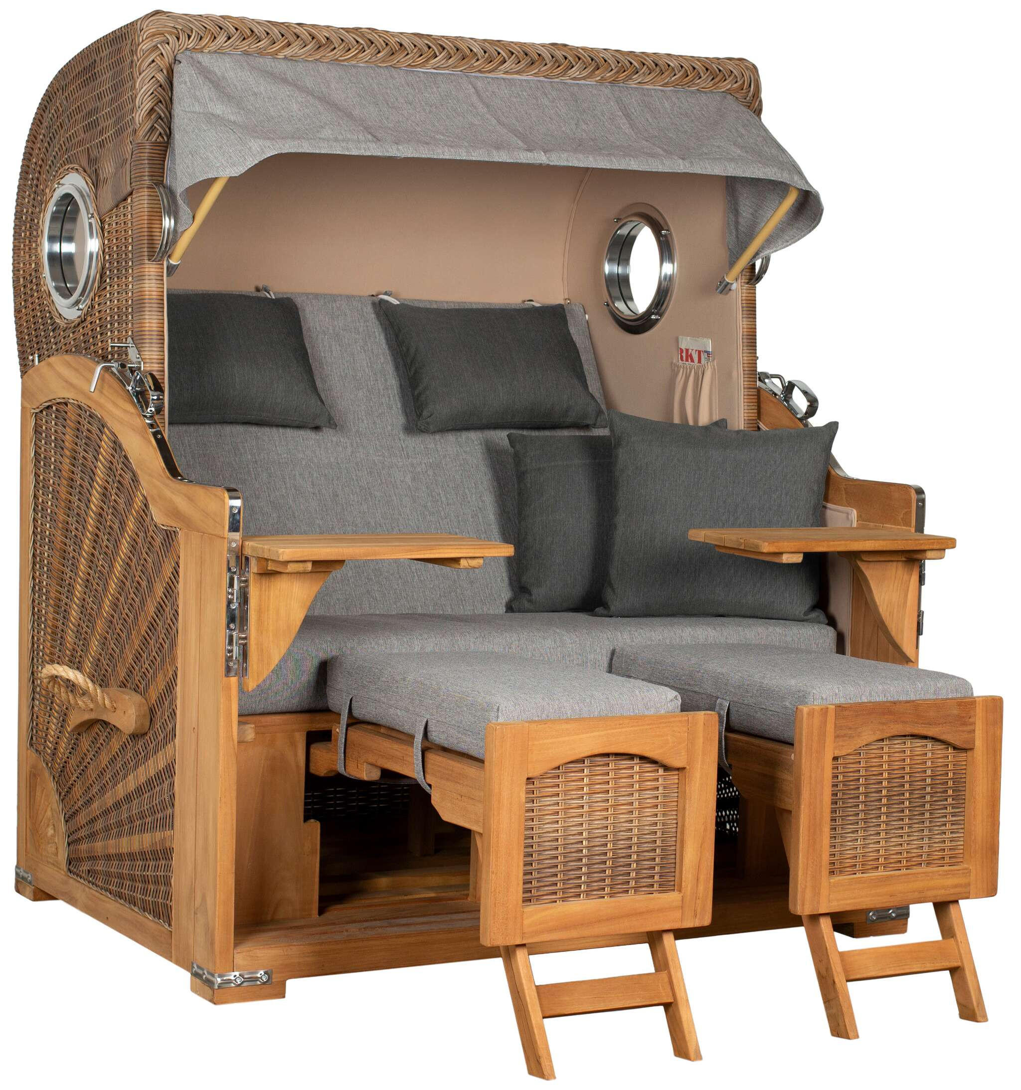 STRANDKORB XXL Düne Grande Teak Banana - Braun/Grau, Metall (142/170/95cm) - Mr. Deko