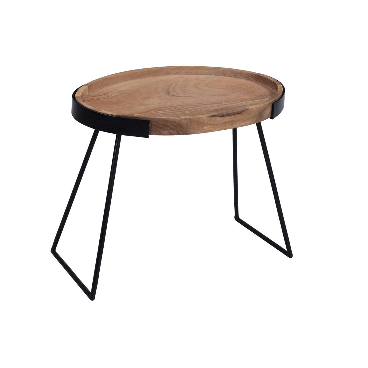 COUCHTISCH 2er Set Metall Massives Akazienholz ELAVO - Dunkelbraun, Holz (65/45/48cm) - Miliboo